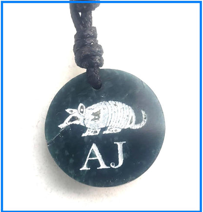 Guatemalan Dark Green Jade Mayan Nahual Pendant Necklace, Adjustable Waxed Cord Spiritual Jewelry
