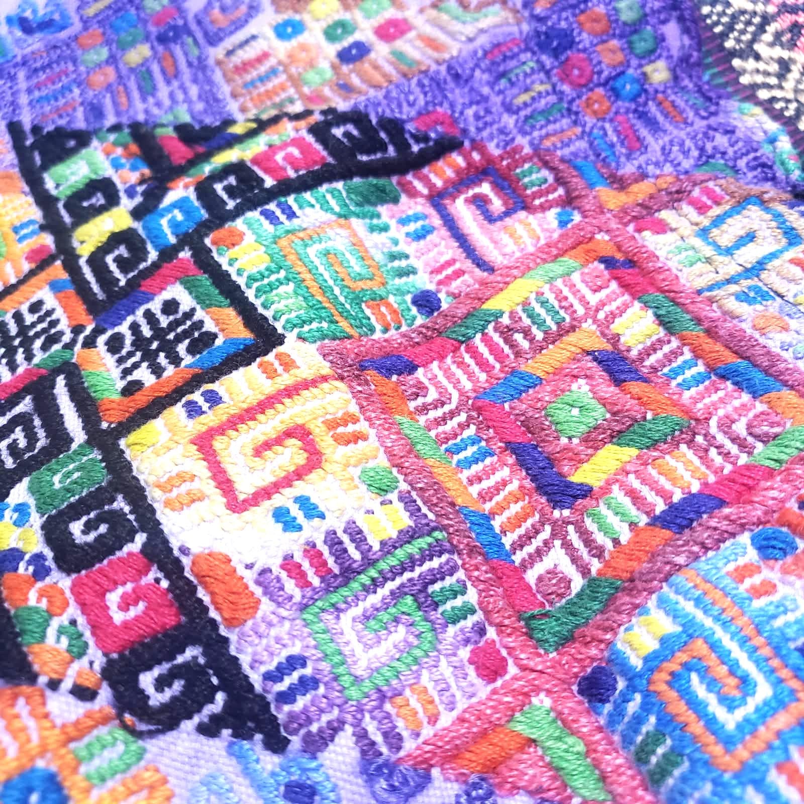 MINI Guatemala Hand Weaved Pillow, GEOMETRIC Cushion 10x10, Purple Textil