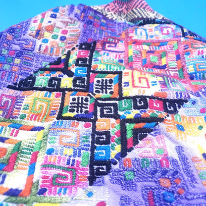 MINI Guatemala Hand Weaved Pillow, GEOMETRIC Cushion 10x10, Purple Textil