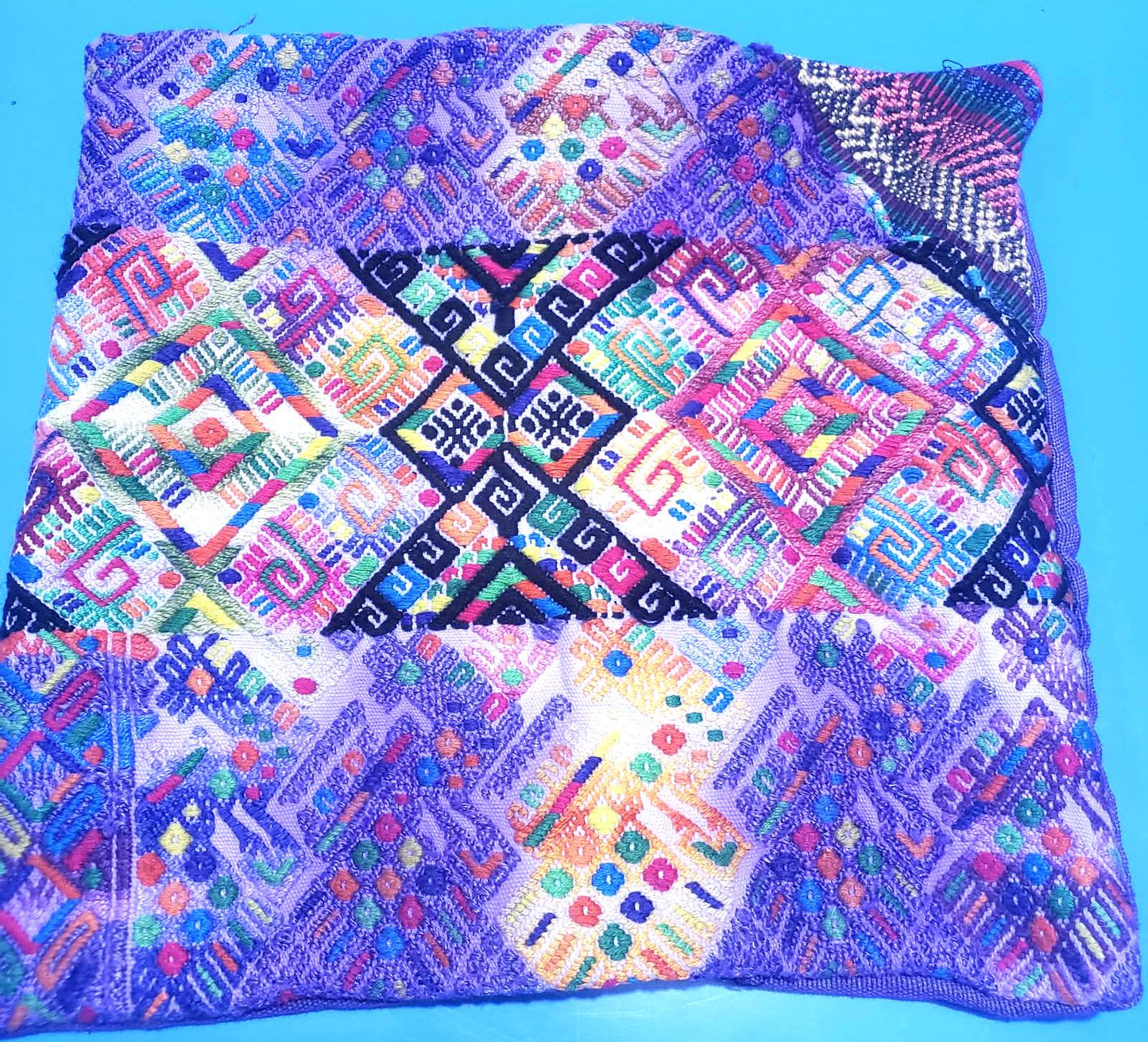 MINI Guatemala Hand Weaved Pillow, GEOMETRIC Cushion 10x10, Purple Textil