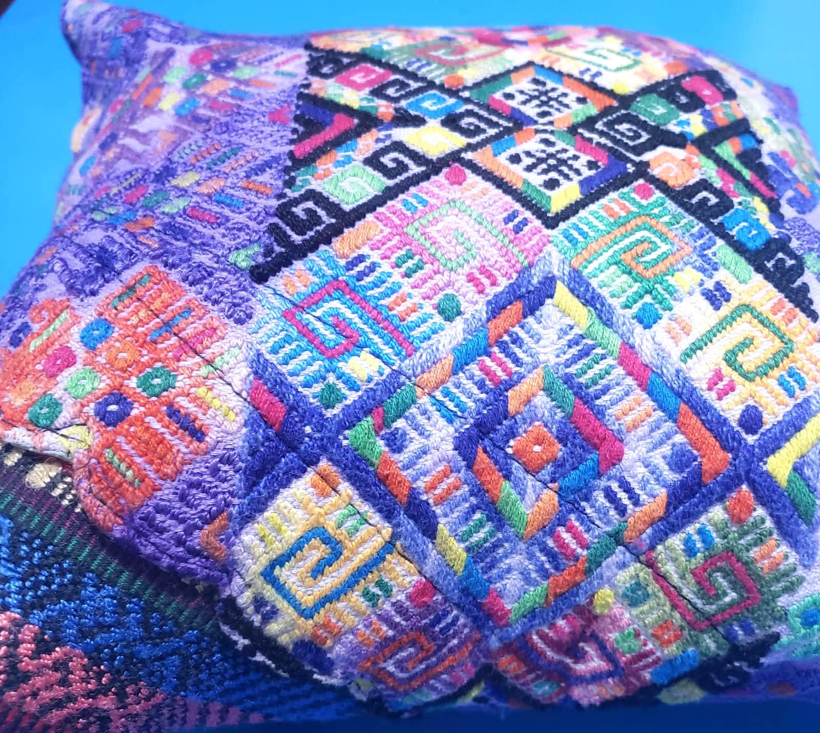 MINI Guatemala Hand Weaved Pillow, GEOMETRIC Cushion 10x10, Purple Textil