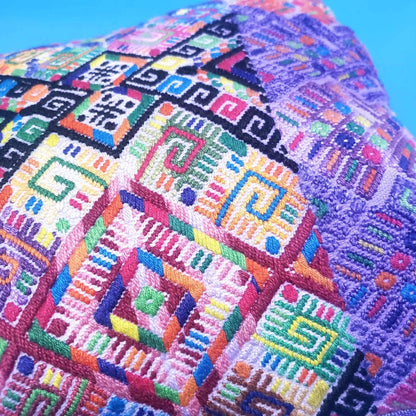 MINI Guatemala Hand Weaved Pillow, GEOMETRIC Cushion 10x10, Purple Textil