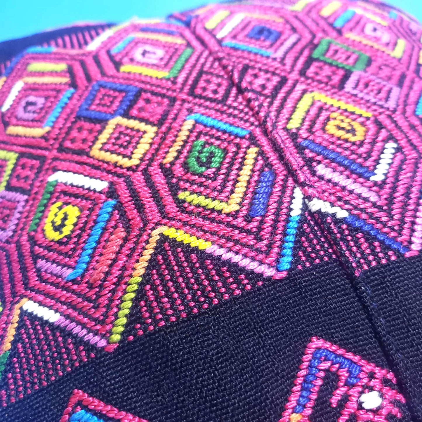 MINI Guatemala Hand Weaved Pillow, LIONS-GEOMETRIC Cushion 10x10, Black Nahuala Textil