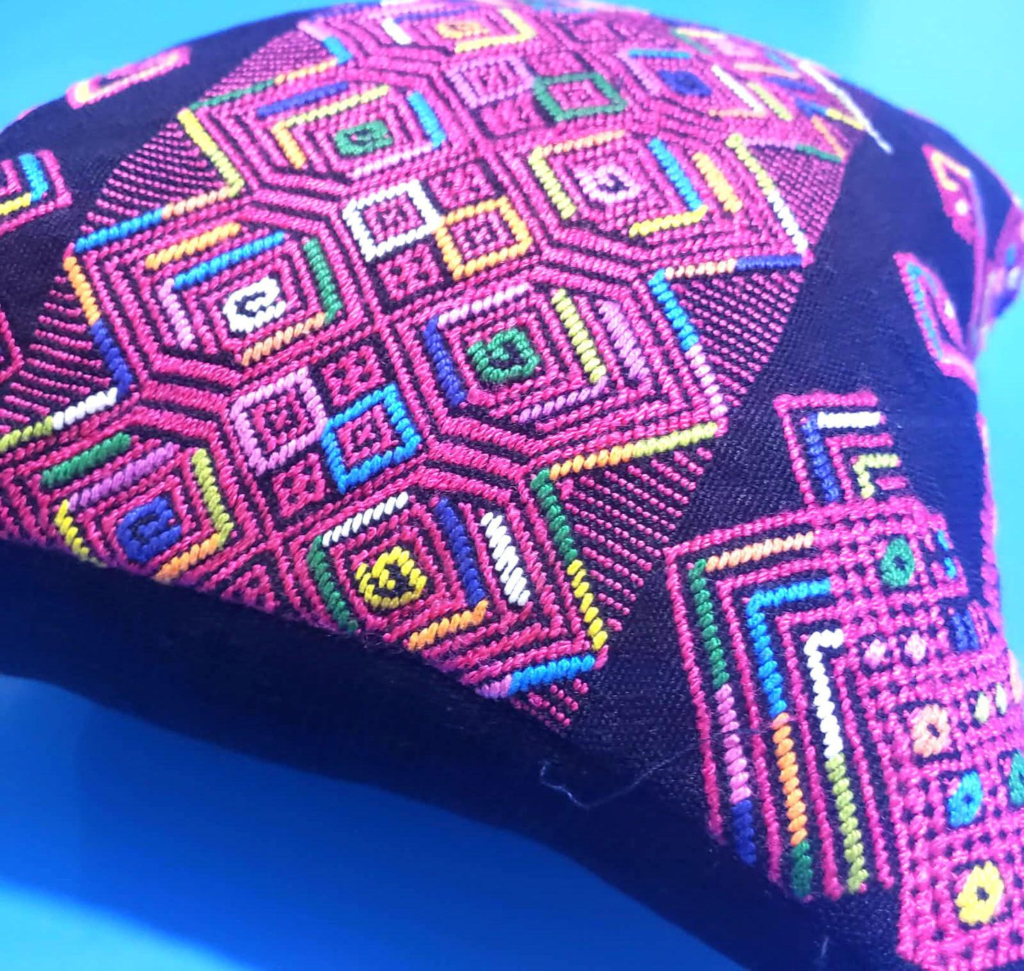 MINI Guatemala Hand Weaved Pillow, LIONS-GEOMETRIC Cushion 10x10, Black Nahuala Textil