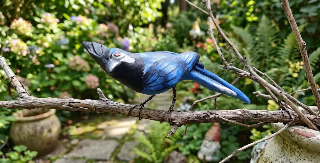 Black Throated Magpie Jay Ceramic Bird Figurine