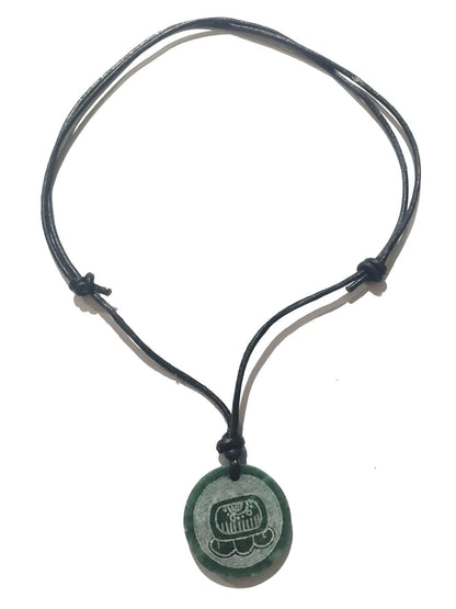 Guatemalan Dark Green Jade Mayan Nahual Pendant Necklace, Adjustable Waxed Cord Spiritual Jewelry