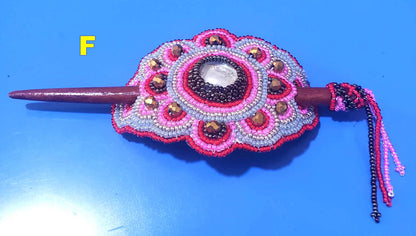 Czech Seed Bead Hair Clip Barrette: Guatemalan Leather & Wood