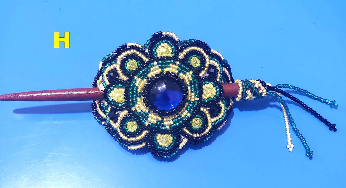Czech Seed Bead Hair Clip Barrette: Guatemalan Leather & Wood