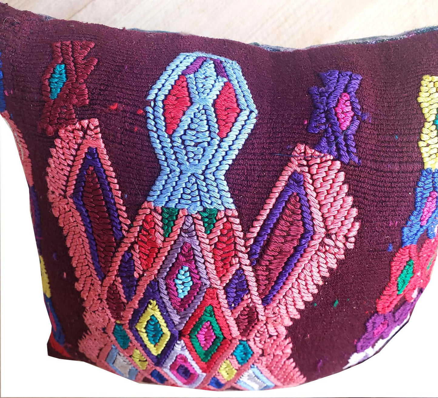 MINI Nebaj Hand Embroidery Pillow, BUTTERFLY Family Embroidery Cushion 8x8, BROWN Pillow Case