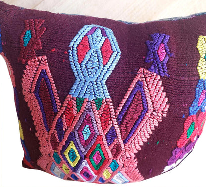 MINI Nebaj Hand Embroidery Pillow, BUTTERFLY Family Embroidery Cushion 8x8, BROWN Pillow Case