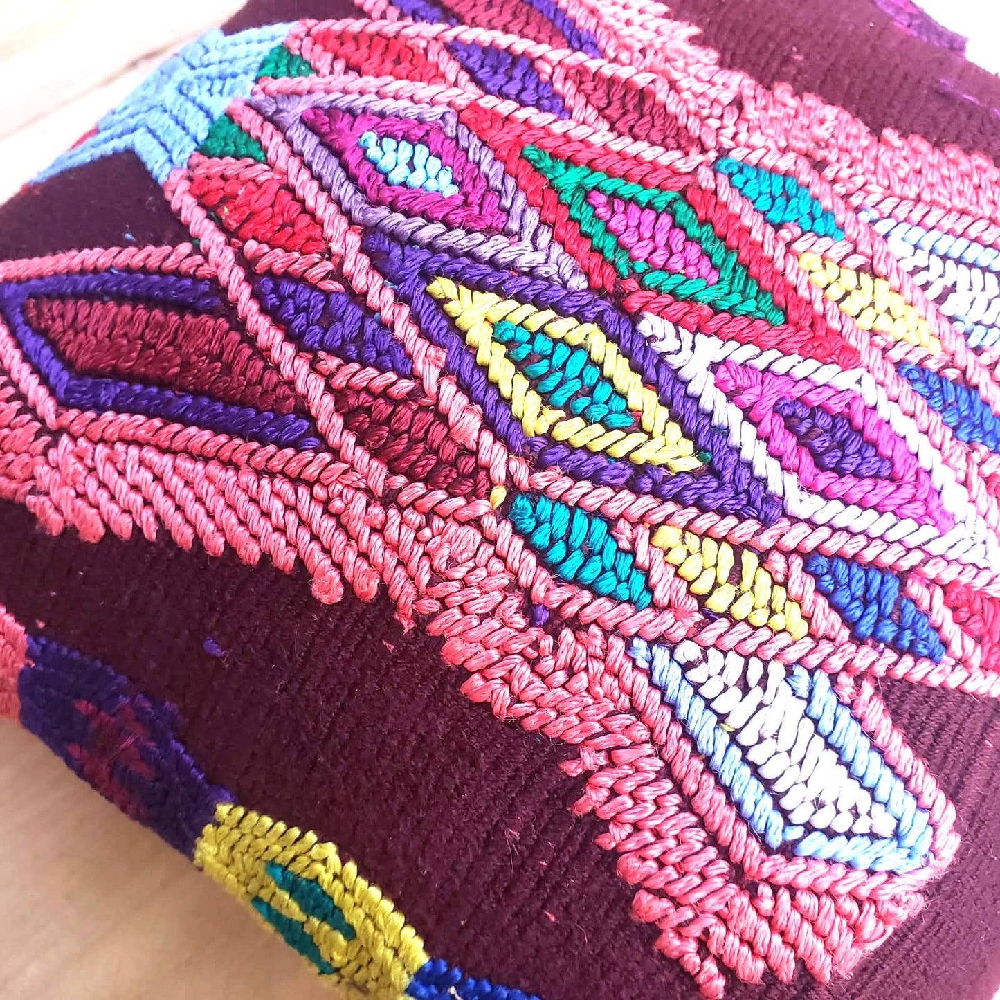 MINI Nebaj Hand Embroidery Pillow, BUTTERFLY Family Embroidery Cushion 8x8, BROWN Pillow Case
