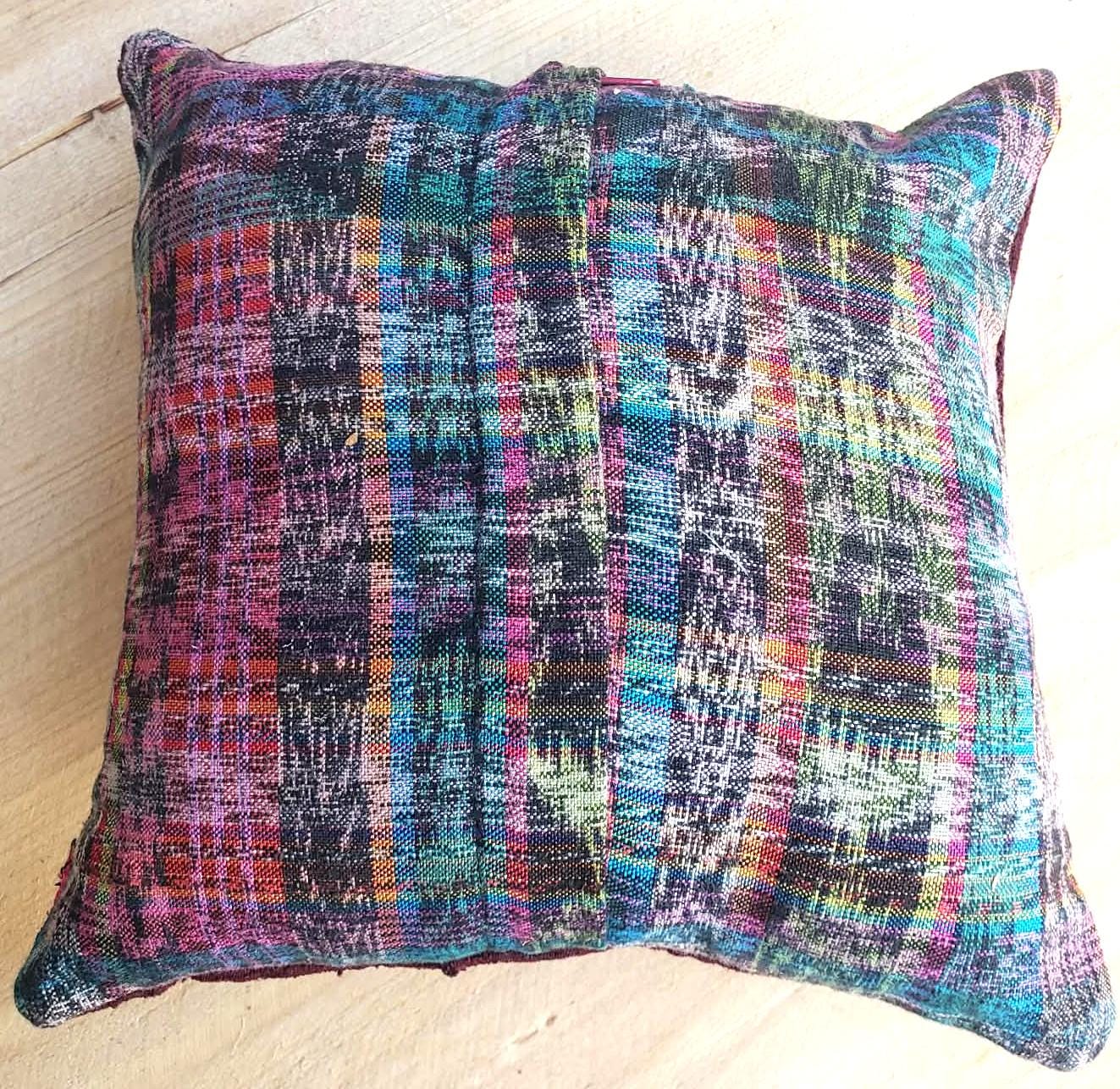 MINI Nebaj Hand Embroidery Pillow, BUTTERFLY Family Embroidery Cushion 8x8, BROWN Pillow Case