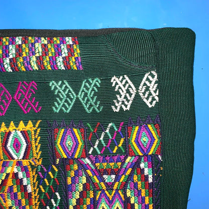Nebaj Hand Embroidery Pillow, MAYAN Bi-Head EAGLE Weaved Cushion 12x18, Forest GREEN Pillow Case