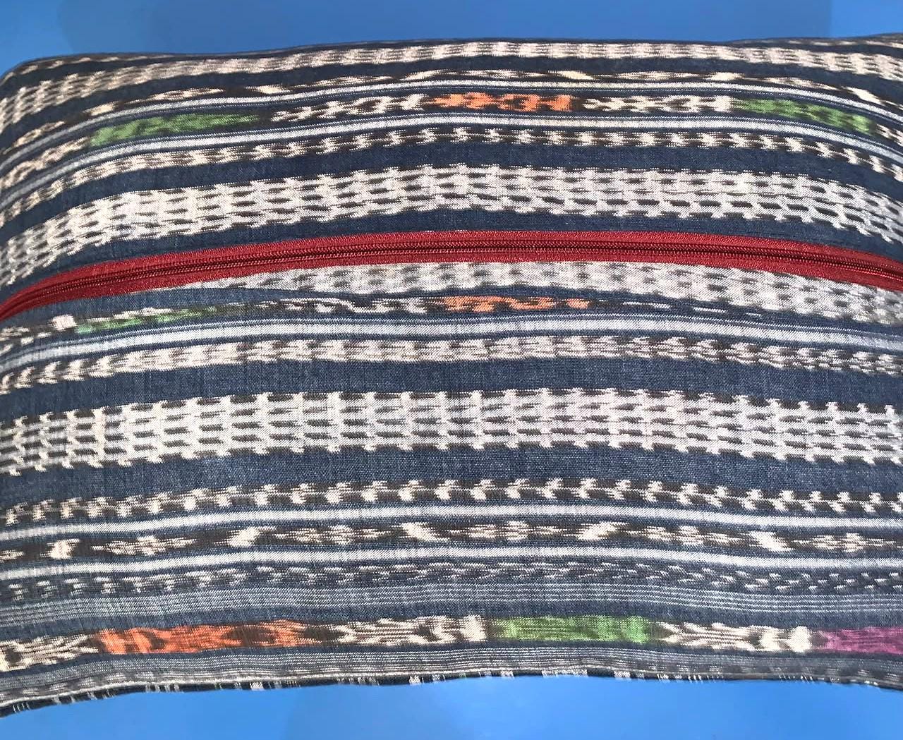 Aguacatan Hand Embroidery Pillow, GEOMETRIC Weaved Cushion 17x25, BLACK Pillow Case