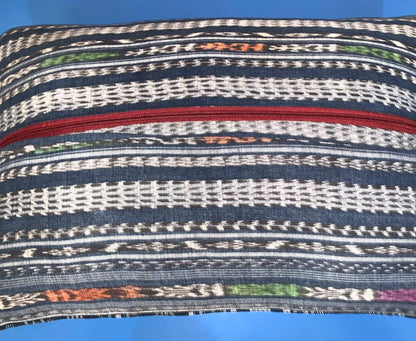 Aguacatan Hand Embroidery Pillow, GEOMETRIC Weaved Cushion 17x25, BLACK Pillow Case
