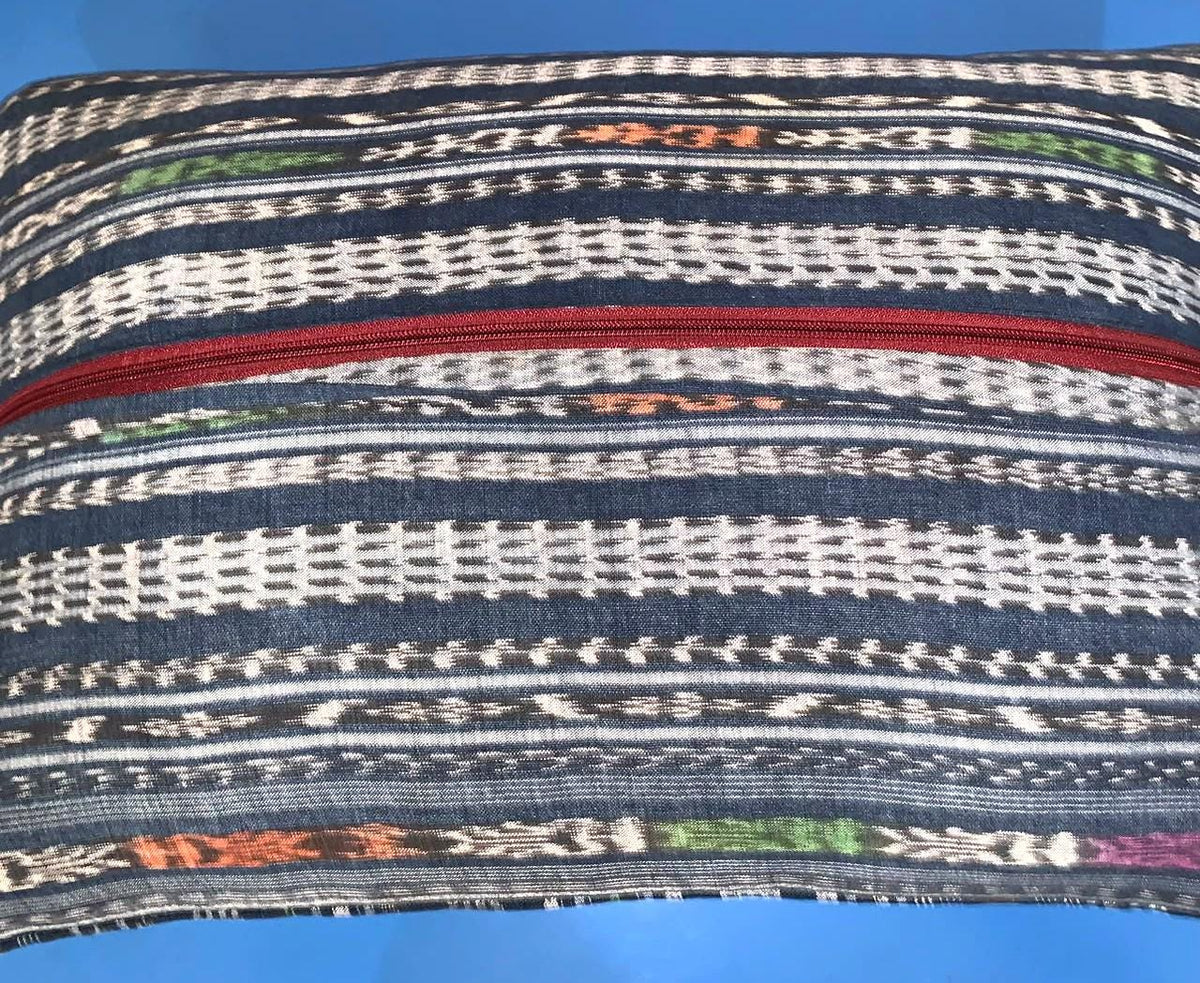 Aguacatan Hand Embroidery Pillow, GEOMETRIC Weaved Cushion 17x25, BLACK Pillow Case