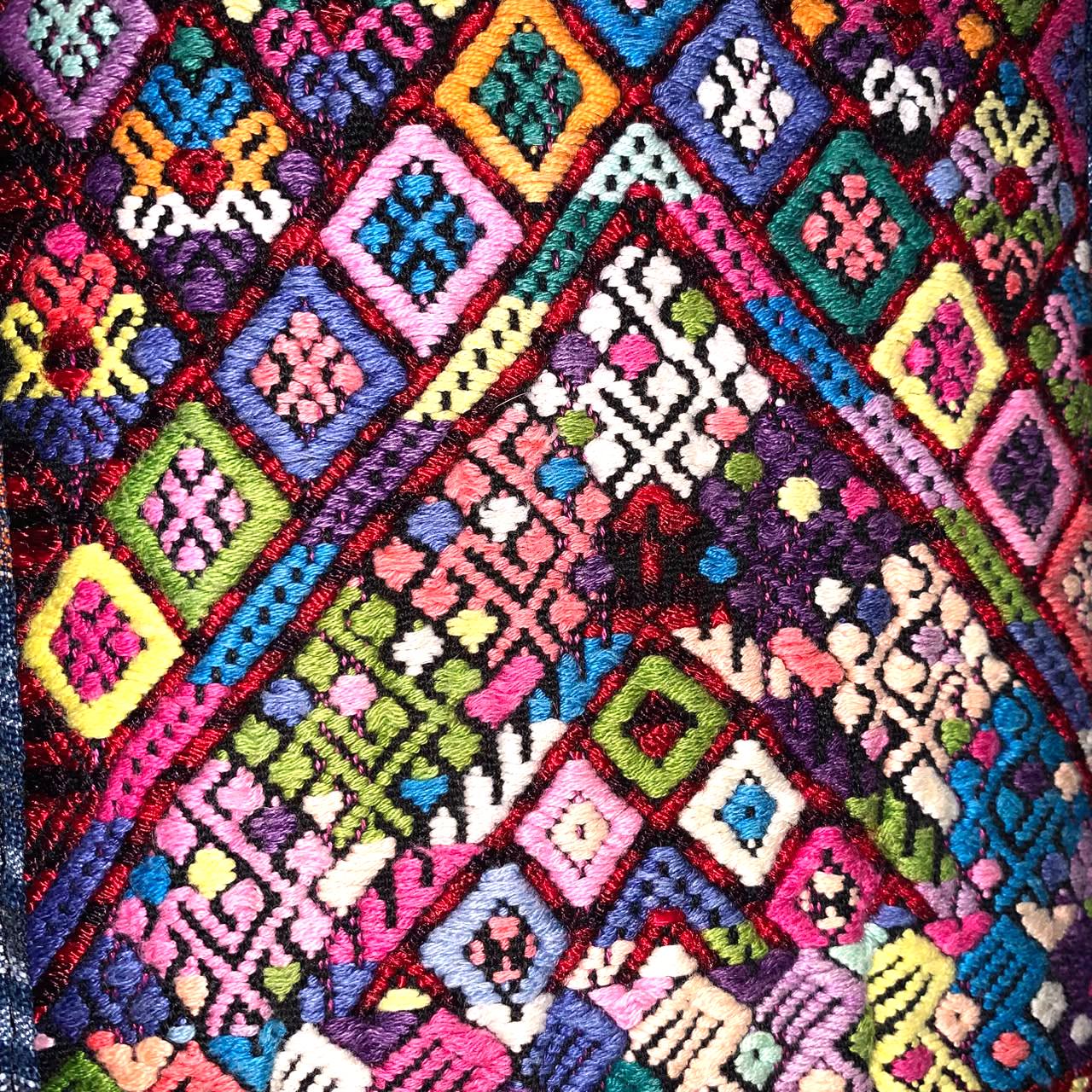 Aguacatan Hand Embroidery Pillow, GEOMETRIC Weaved Cushion 17x25, BLACK Pillow Case