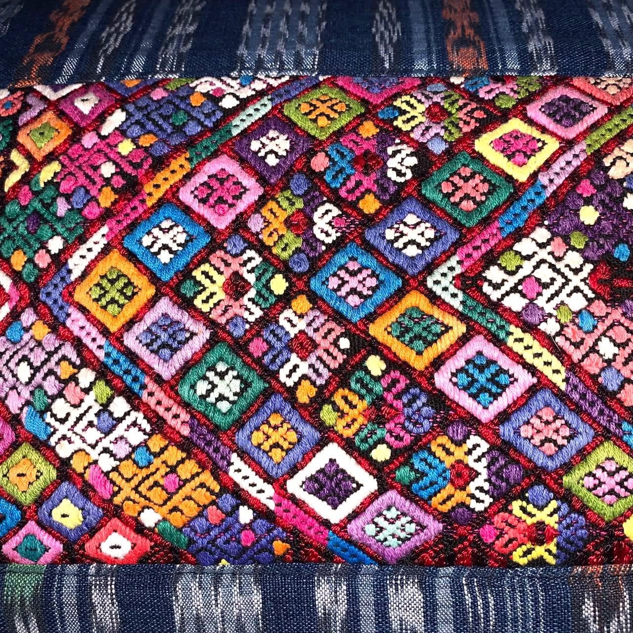 Aguacatan Hand Embroidery Pillow, GEOMETRIC Weaved Cushion 17x25, BLACK Pillow Case