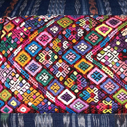 Aguacatan Hand Embroidery Pillow, GEOMETRIC Weaved Cushion 17x25, BLACK Pillow Case