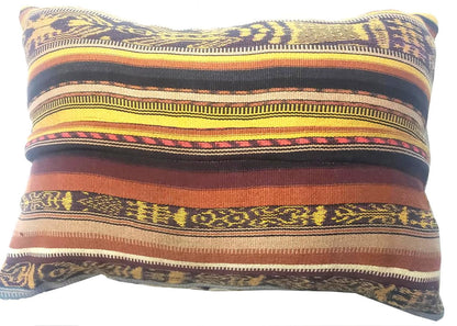Embroidered Upcycled Pillow 10.5x14, Burgundy Yellow Lumbar Cushion Case, Santiago BIRDS Textile