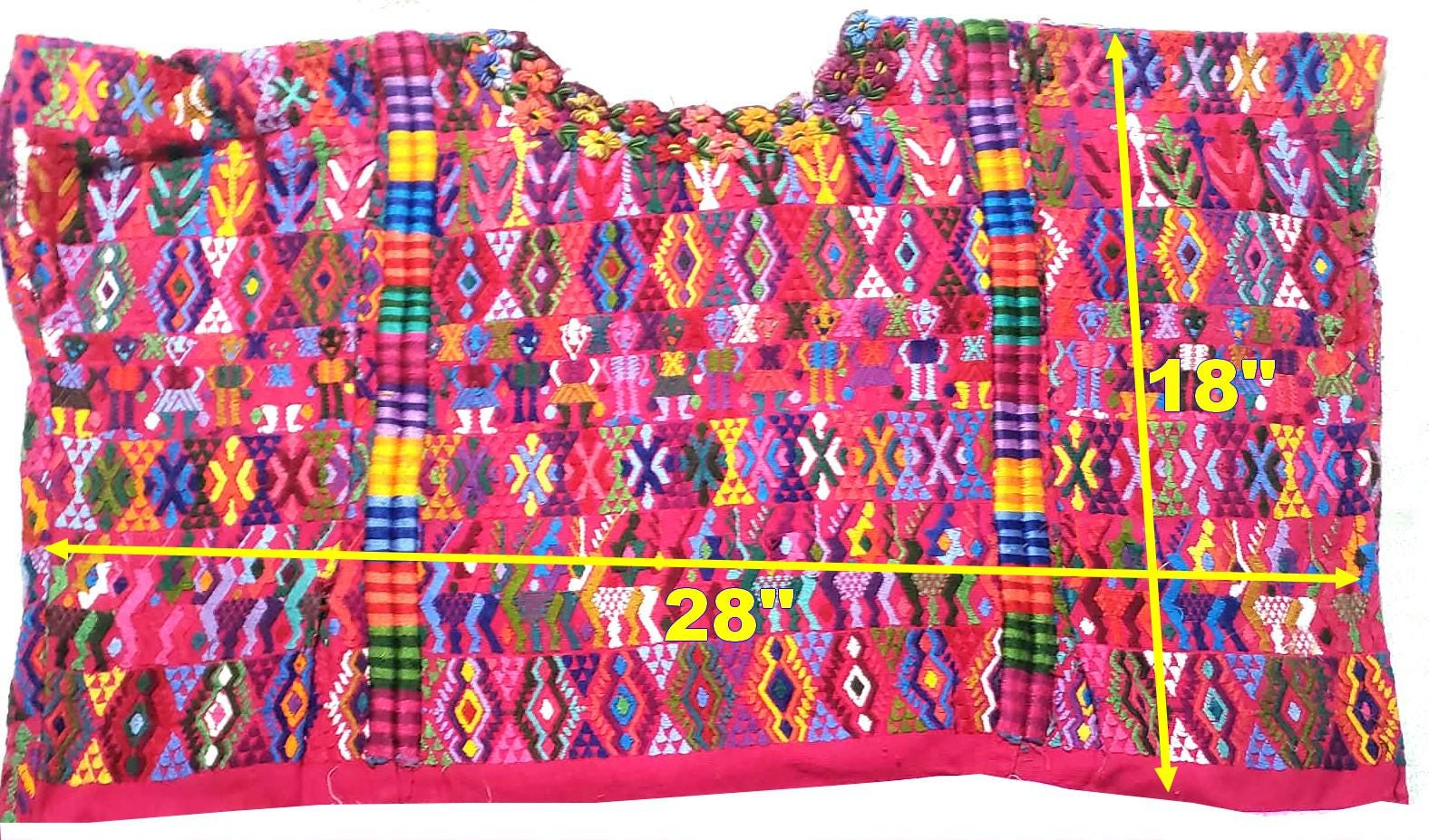 Handwoven Guatemalan Huipil Top - Tactic Coban Traditional Embroidered Cotton Blouse with Deer & Geometric Motif, Large