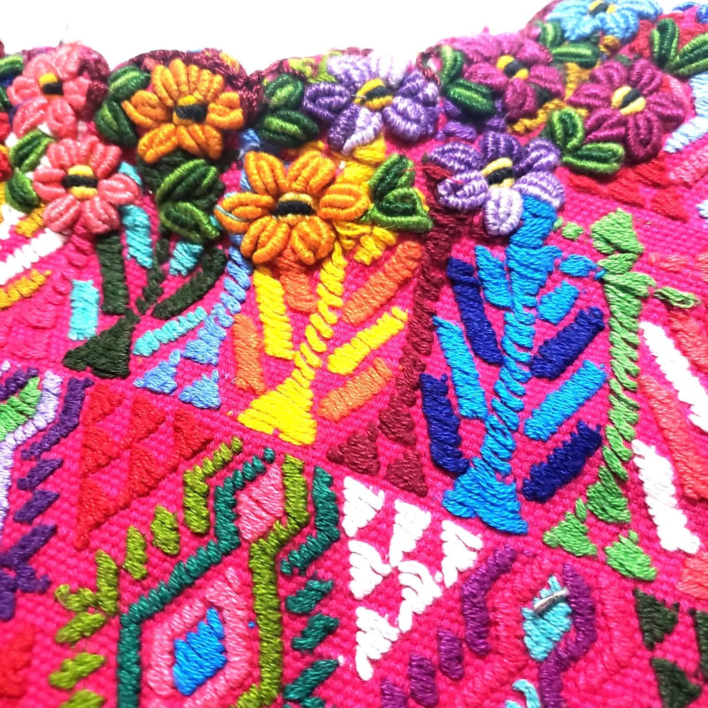 Handwoven Guatemalan Huipil Top - Tactic Coban Traditional Embroidered Cotton Blouse with Deer & Geometric Motif, Large