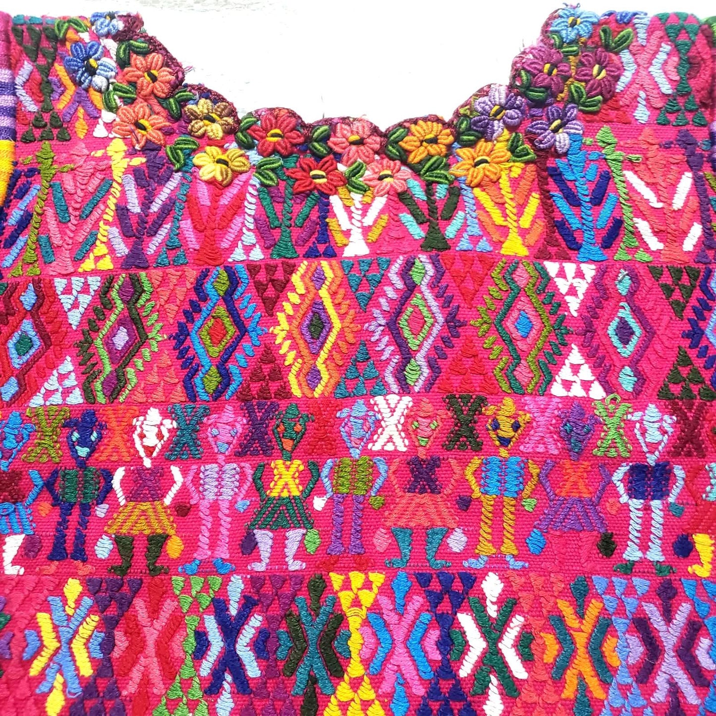 Handwoven Guatemalan Huipil Top - Tactic Coban Traditional Embroidered Cotton Blouse with Deer & Geometric Motif, Large