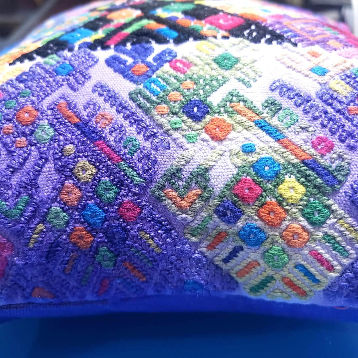 MINI Guatemala Hand Weaved Pillow, GEOMETRIC Cushion 10x10, Purple Textil