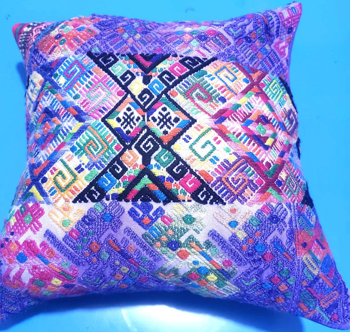 MINI Guatemala Hand Weaved Pillow, GEOMETRIC Cushion 10x10, Purple Textil