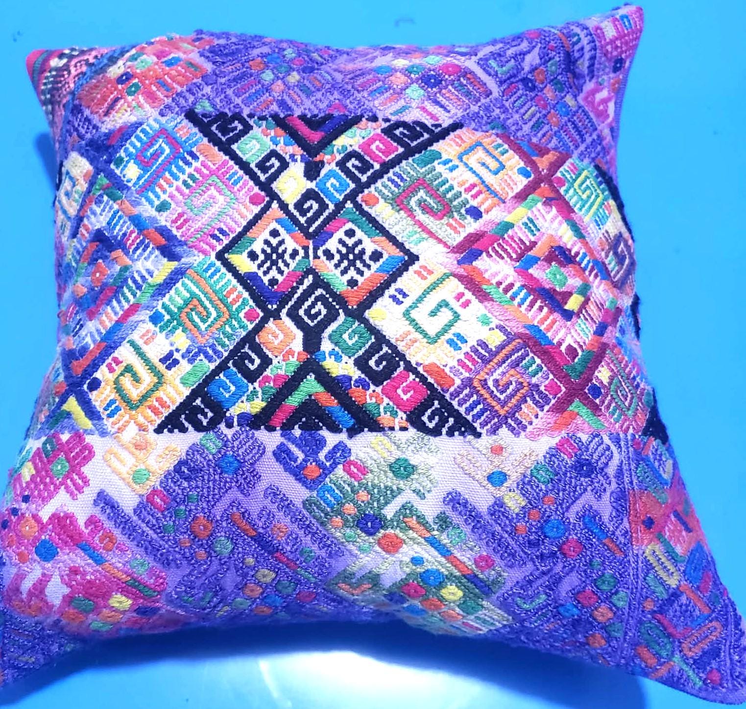 MINI Guatemala Hand Weaved Pillow, GEOMETRIC Cushion 10x10, Purple Textil