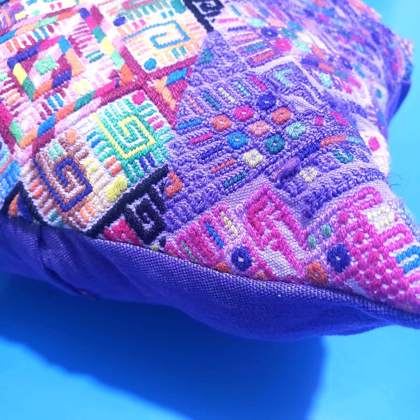 MINI Guatemala Hand Weaved Pillow, GEOMETRIC Cushion 10x10, Purple Textil
