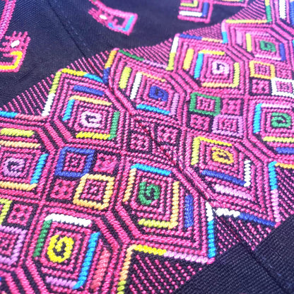MINI Guatemala Hand Weaved Pillow, LIONS-GEOMETRIC Cushion 10x10, Black Nahuala Textil