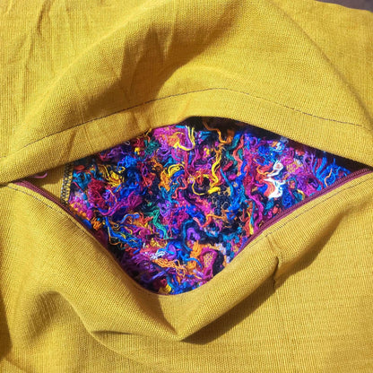 Handwoven Guatemalan Peacock Throw Pillow Cover 12x12, Mustard Yellow Maya Embroidered Cushion, Chichicastenango Boho Textile