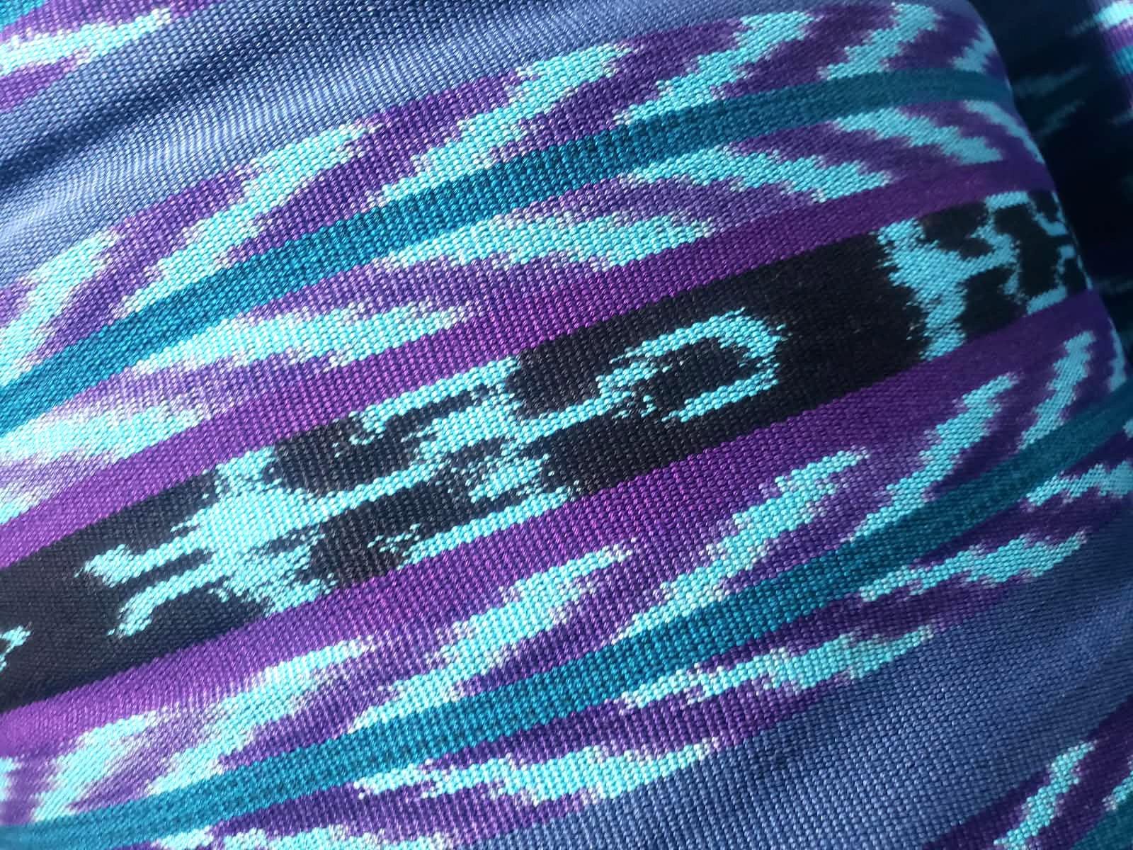 Handwoven Guatemalan Textile by the Yard - Cyan Purple Blue Cotton Fabric for Skirts, Curtains & Crafts -Foot Loom Material