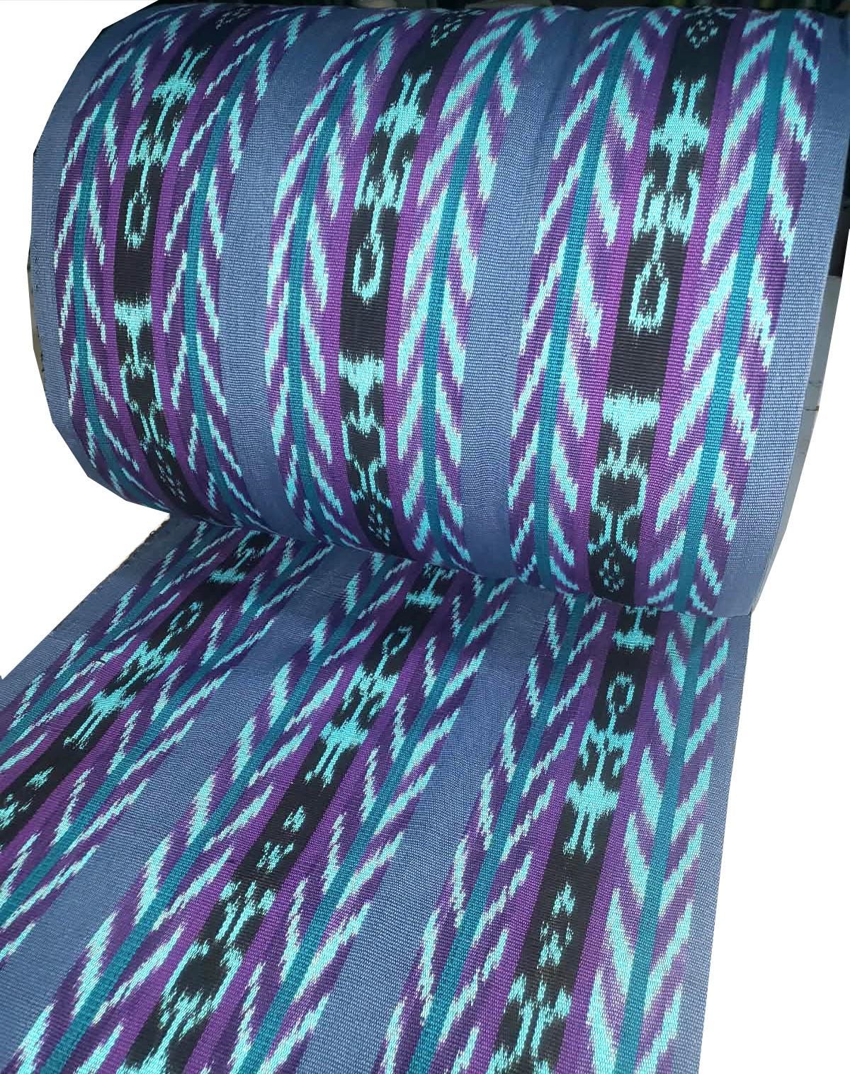Handwoven Guatemalan Textile by the Yard - Cyan Purple Blue Cotton Fabric for Skirts, Curtains & Crafts -Foot Loom Material