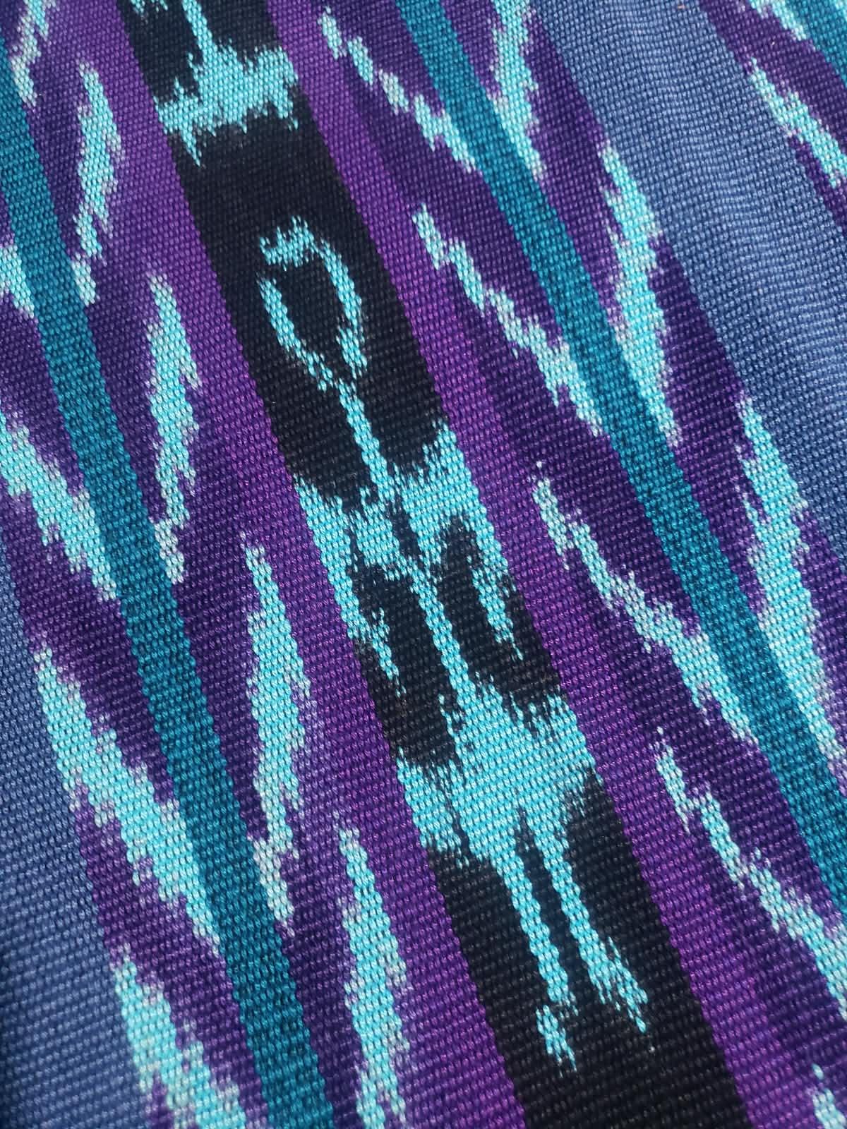 Handwoven Guatemalan Textile by the Yard - Cyan Purple Blue Cotton Fabric for Skirts, Curtains & Crafts -Foot Loom Material