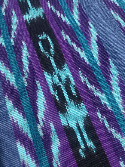 Handwoven Guatemalan Textile by the Yard - Cyan Purple Blue Cotton Fabric for Skirts, Curtains & Crafts -Foot Loom Material