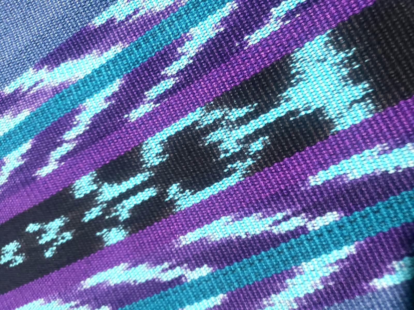 Handwoven Guatemalan Textile by the Yard - Cyan Purple Blue Cotton Fabric for Skirts, Curtains & Crafts -Foot Loom Material