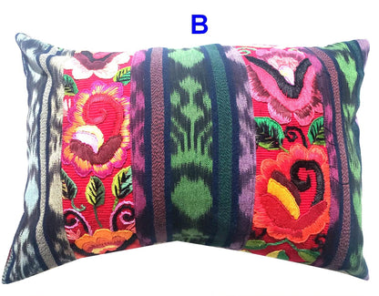 Guatemalan Hand-Embroidery Floral Pillow Case, Cushion Cover 12x18 Indigo Red color
