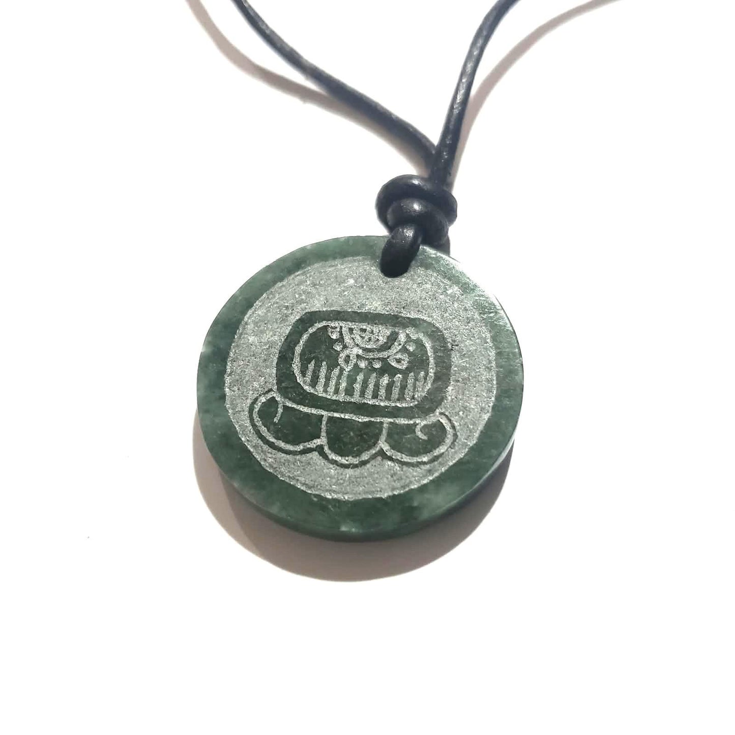 Guatemalan Dark Green Jade Mayan Nahual Pendant Necklace, Adjustable Waxed Cord Spiritual Jewelry