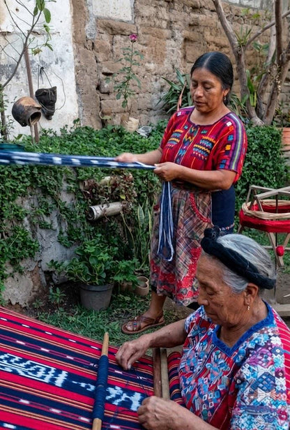 Cotton Guatemalan handmade weaved tassels eco dyed ikat bedspread