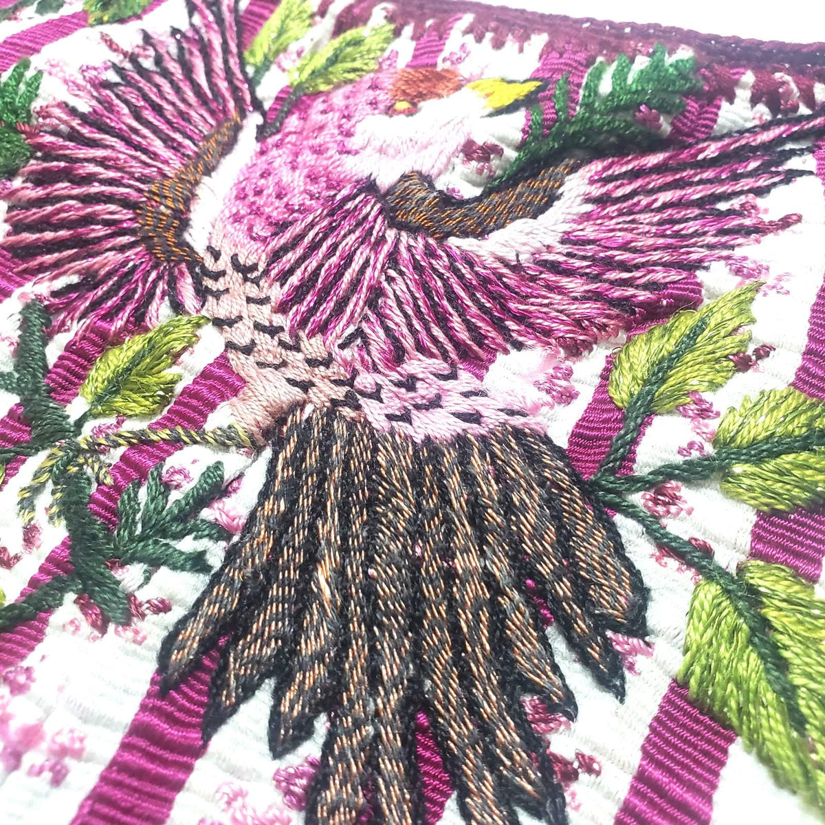 Vintage WHITE Handmade Embroidered BIRDS Santiago Atitlan Huipil Cotton Wall Decor Tapestry