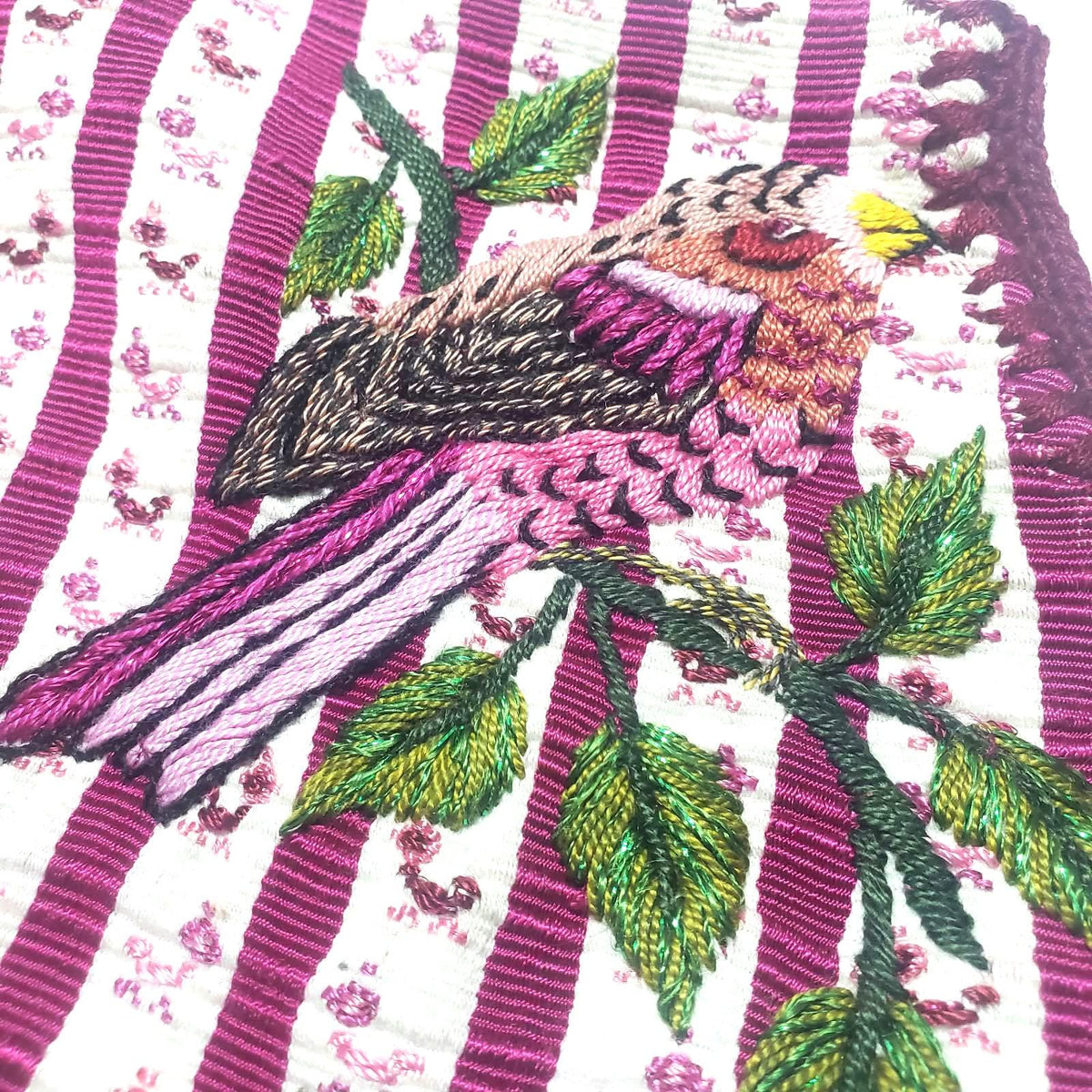 Vintage WHITE Handmade Embroidered BIRDS Santiago Atitlan Huipil Cotton Wall Decor Tapestry