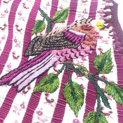 Vintage WHITE Handmade Embroidered BIRDS Santiago Atitlan Huipil Cotton Wall Decor Tapestry
