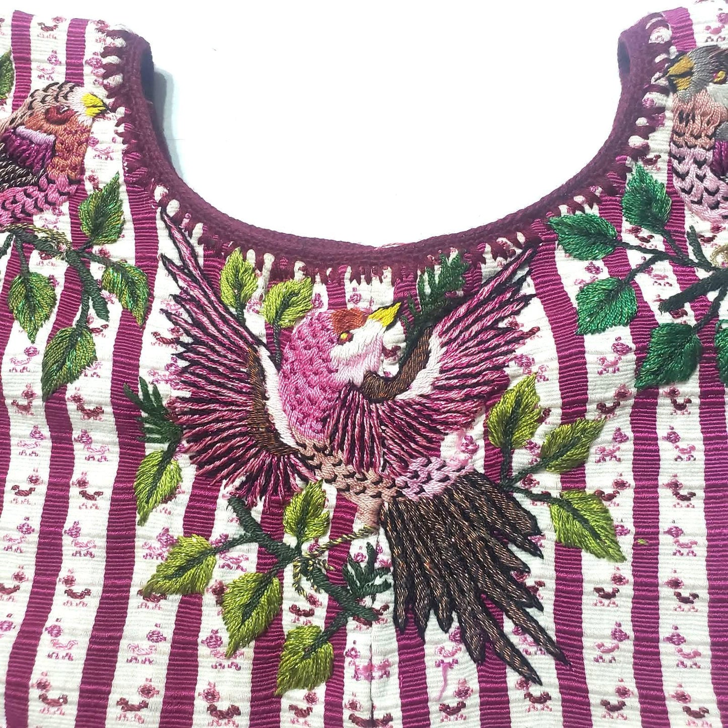 Vintage WHITE Handmade Embroidered BIRDS Santiago Atitlan Huipil Cotton Wall Decor Tapestry