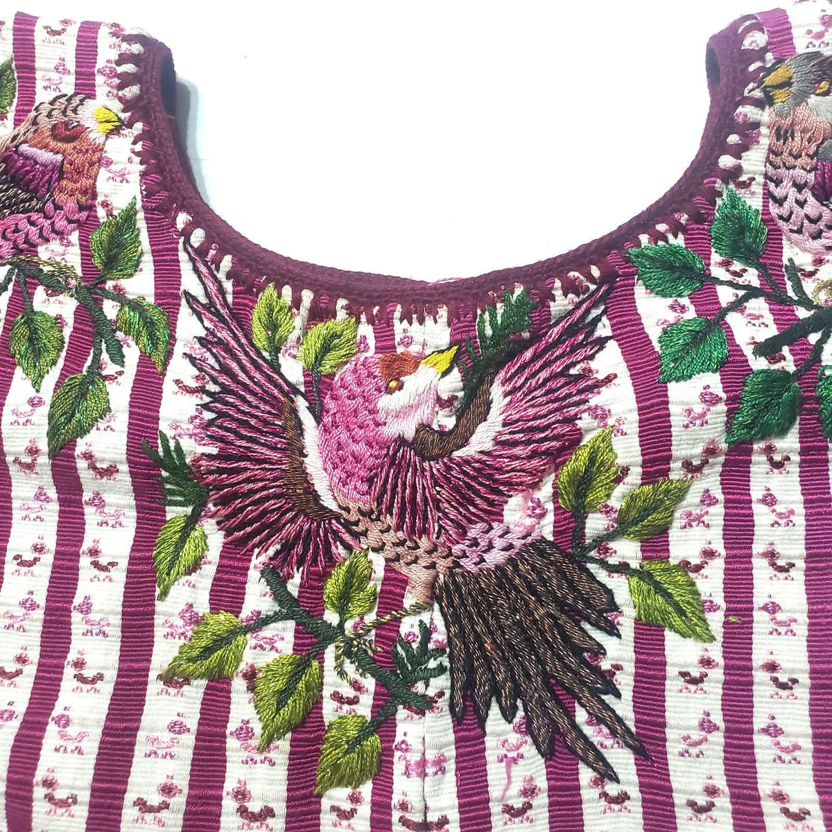 Vintage WHITE Handmade Embroidered BIRDS Santiago Atitlan Huipil Cotton Wall Decor Tapestry