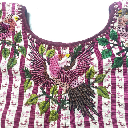 Vintage WHITE Handmade Embroidered BIRDS Santiago Atitlan Huipil Cotton Wall Decor Tapestry