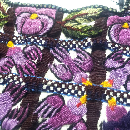 Vintage WHITE Handmade Embroidered BIRDS Santiago Atitlan Huipil Cotton Wall Decor Tapestry