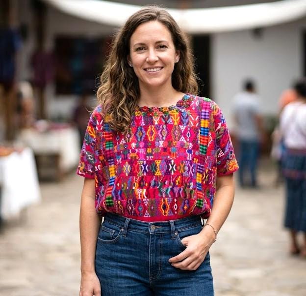 Handwoven Guatemalan Huipil Top - Tactic Coban Traditional Embroidered Cotton Blouse with Deer & Geometric Motif, Large