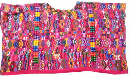 Handwoven Guatemalan Huipil Top - Tactic Coban Traditional Embroidered Cotton Blouse with Deer & Geometric Motif, Large